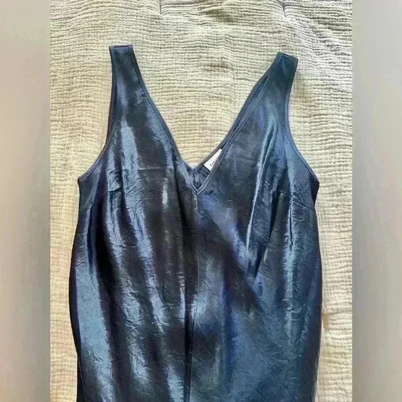 Babaton Midnight Blue Satin Midi Slip Dress with Front Slit | 2XS | V Neck - Picture 10 of 10